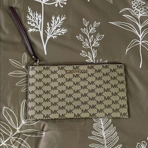 Michael Kors Olive and Brown Logo Wristlet